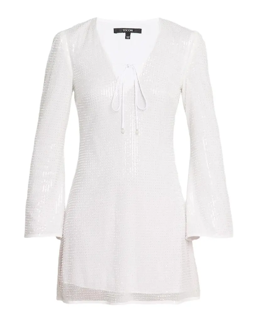 Toccin Raine Sequined Flared-Sleeve Mini Dress Coverup | Image 1 Toccin Raine Sequined Flared-Sleeve Mini Dress Coverup | Image 1