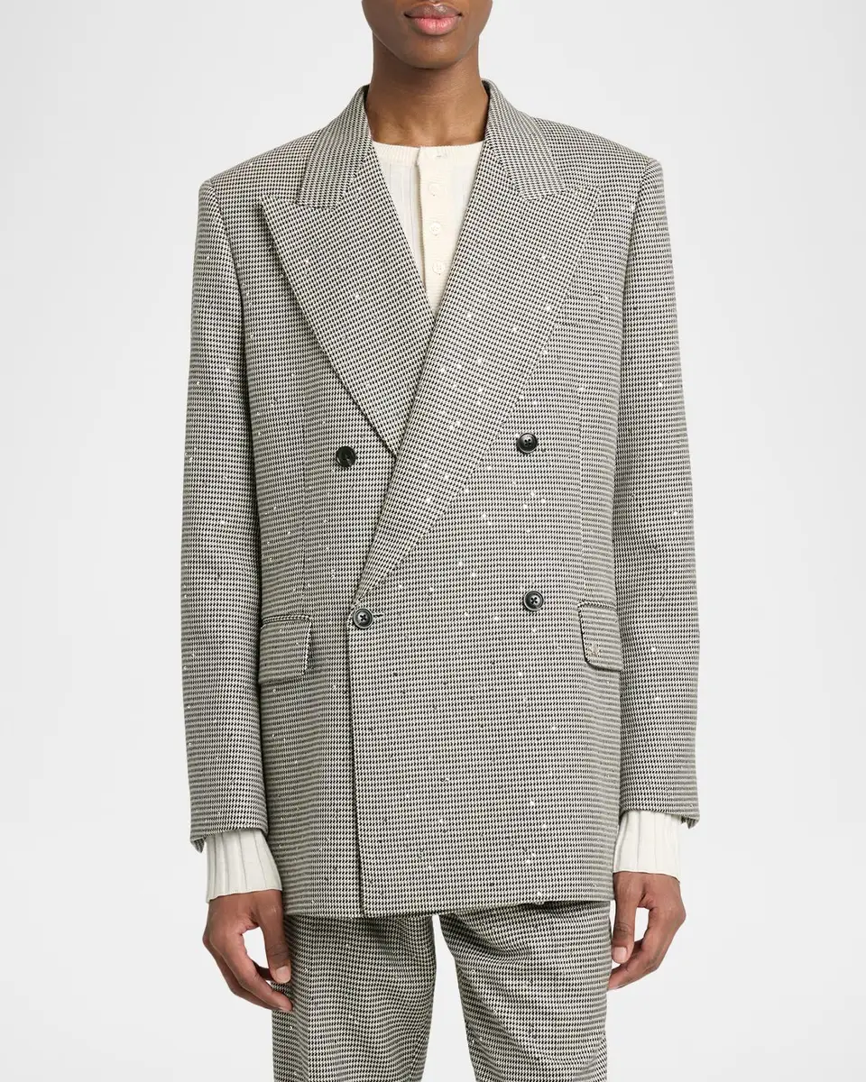AMIRI Men's Houndstooth Double-Breasted Peak Lapel Blazer | Thumbnail 4