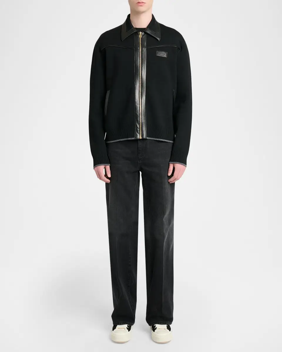 AMIRI Men's Merino Wool Leather-Trim Full-Zip Blouson | Thumbnail 2 AMIRI Men's Merino Wool Leather-Trim Full-Zip Blouson | Thumbnail 2