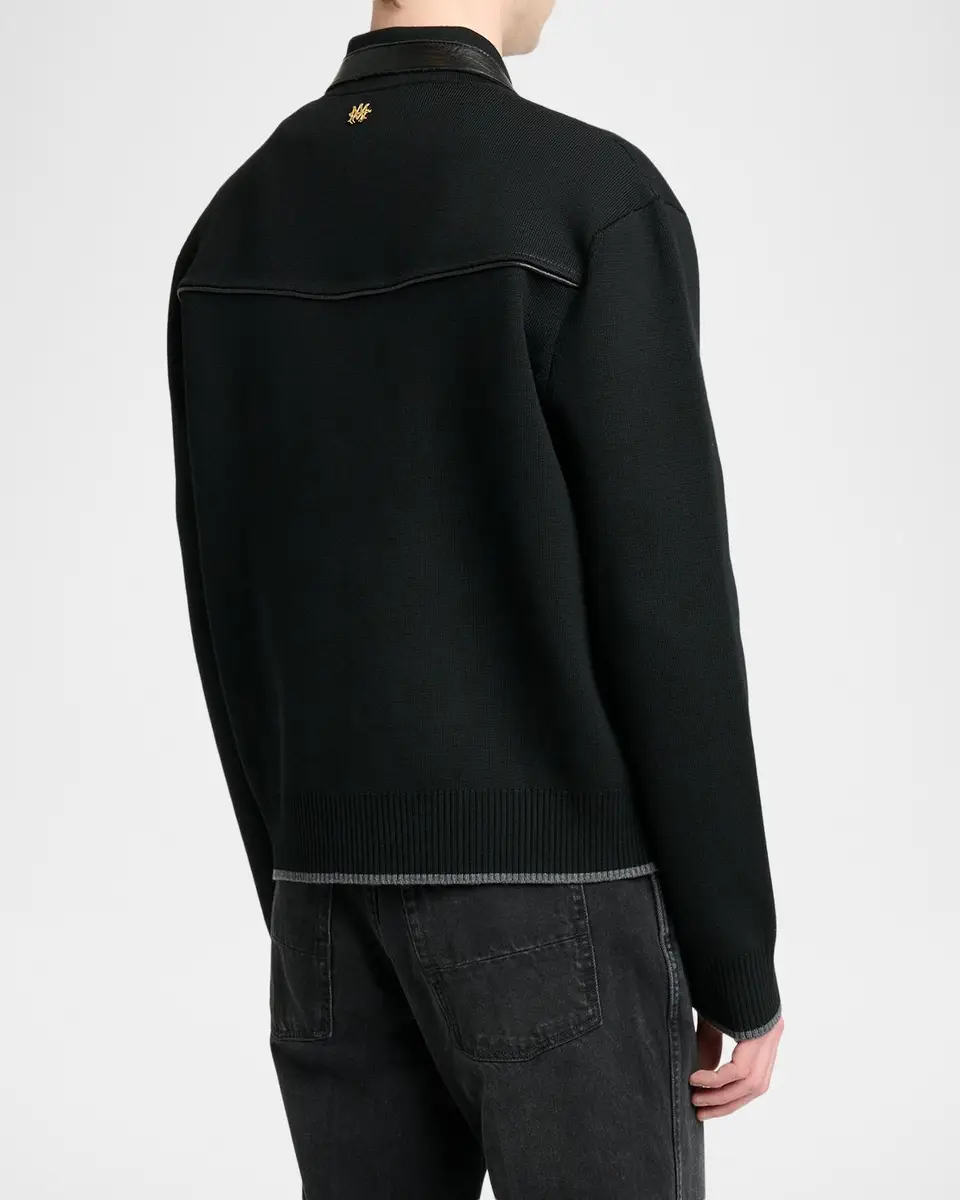 AMIRI Men's Merino Wool Leather-Trim Full-Zip Blouson | Thumbnail 3 AMIRI Men's Merino Wool Leather-Trim Full-Zip Blouson | Thumbnail 3