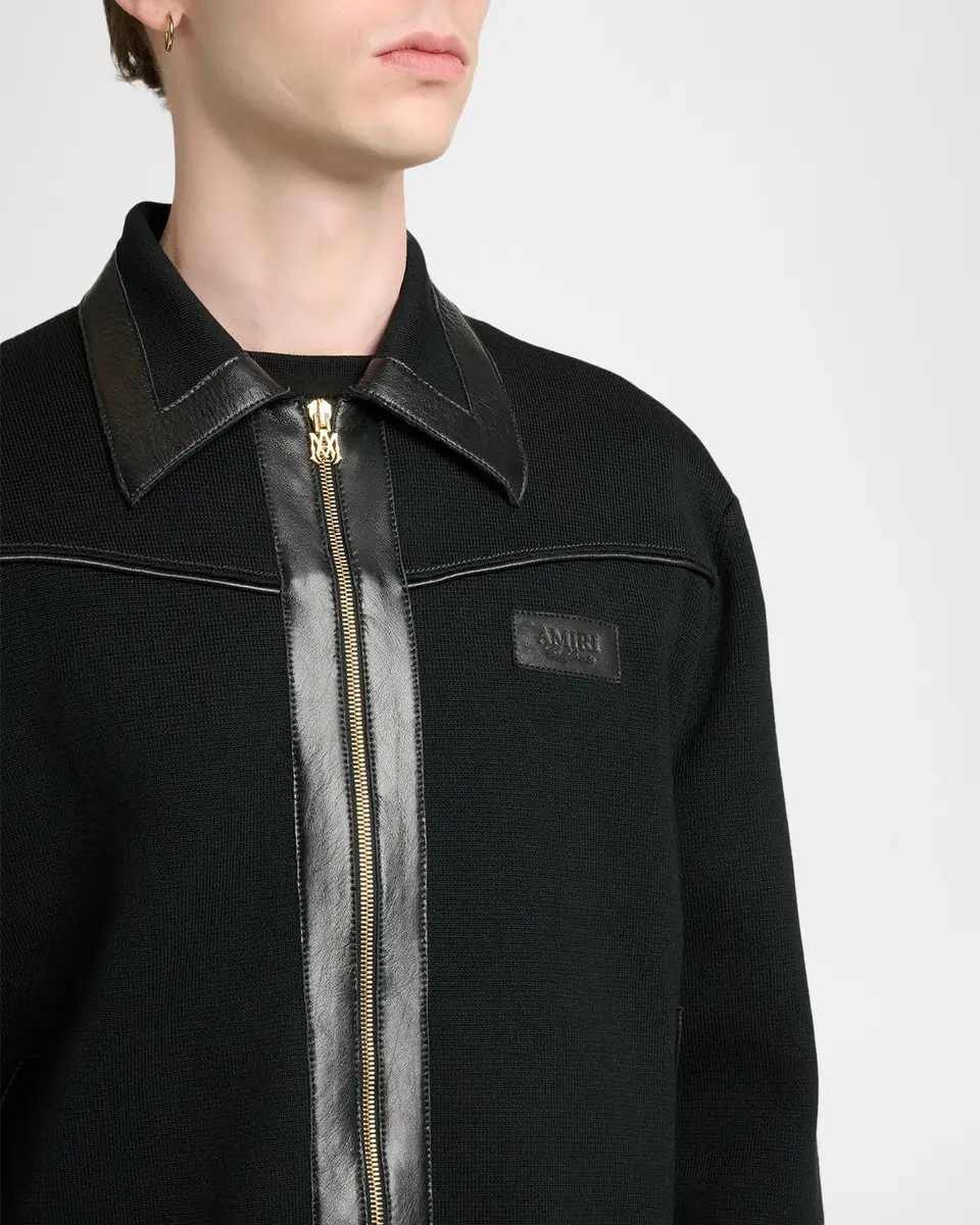 AMIRI Men's Merino Wool Leather-Trim Full-Zip Blouson | Thumbnail 5 AMIRI Men's Merino Wool Leather-Trim Full-Zip Blouson | Thumbnail 5