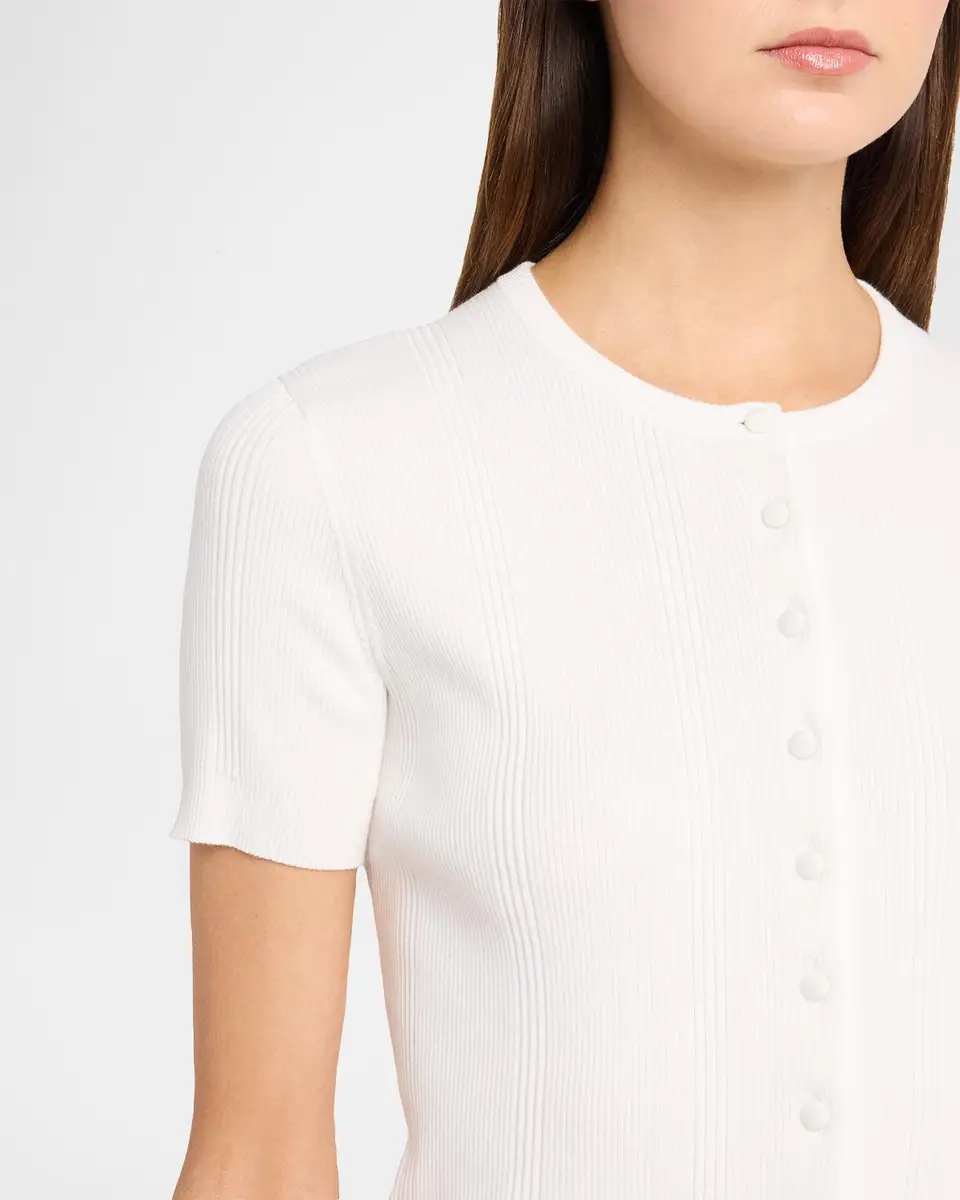 Vince Rib-Knit Cotton Short-Sleeve Cardigan | Thumbnail 5