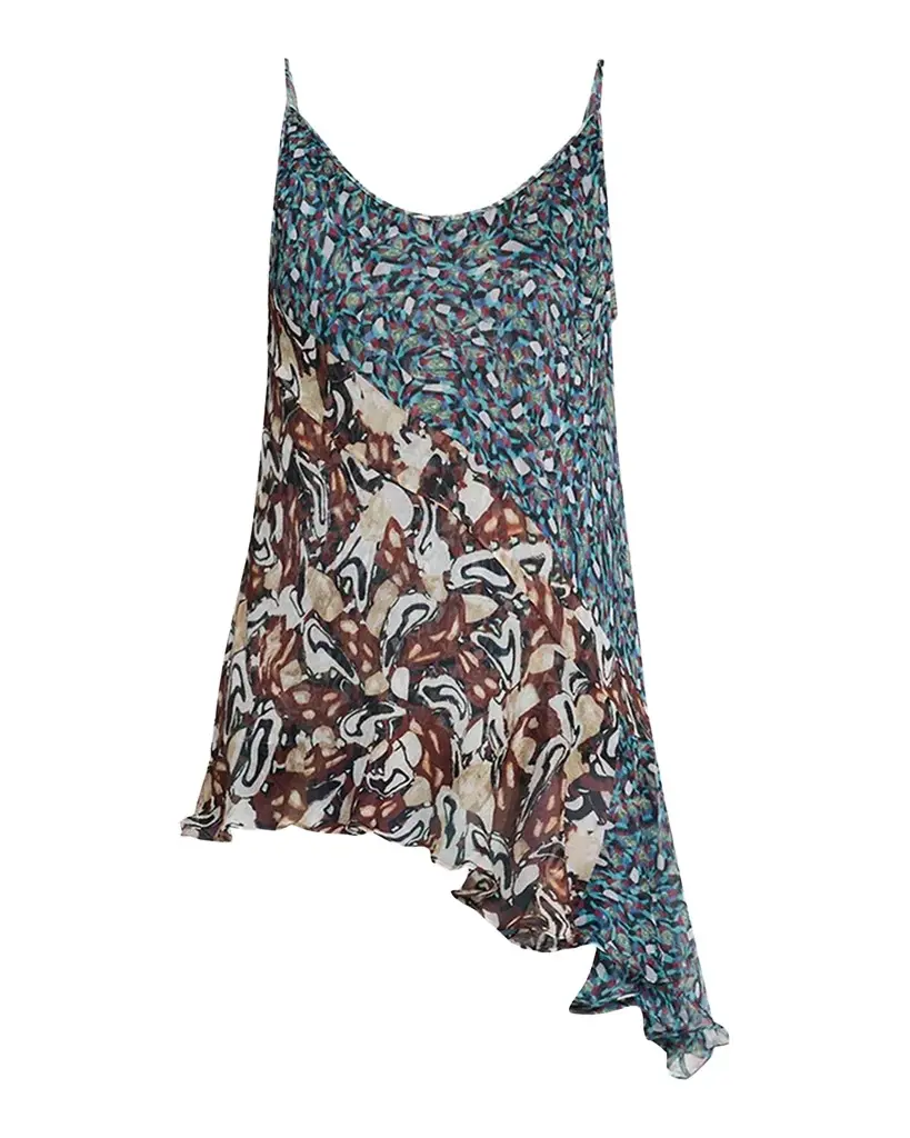 Dries Van Noten Crisanna Colorblock Silk Asymmetric Top