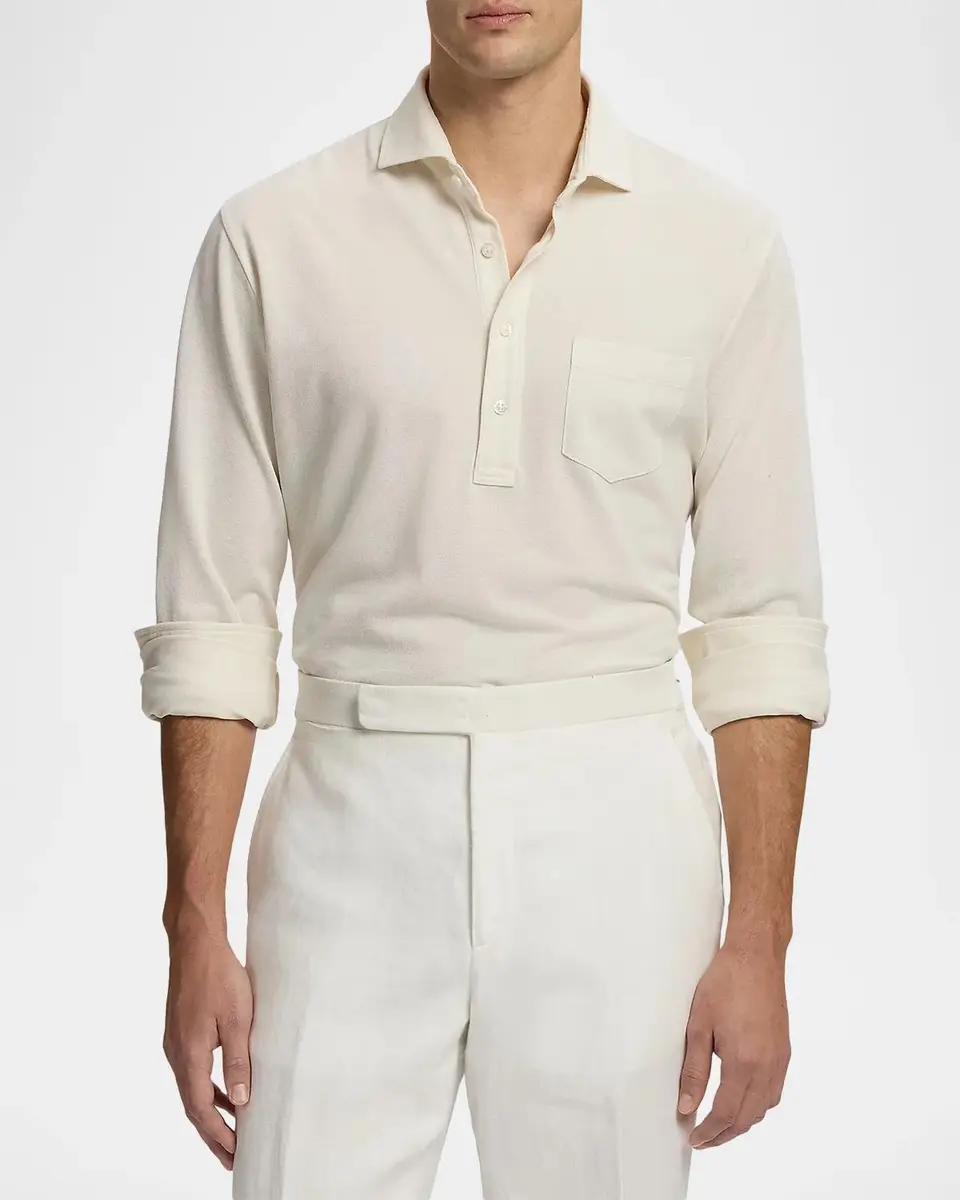 Ralph Lauren Purple Label Men's Washed Piqué Polo Shirt | Thumbnail 4 Ralph Lauren Purple Label Men's Washed Piqué Polo Shirt | Thumbnail 4