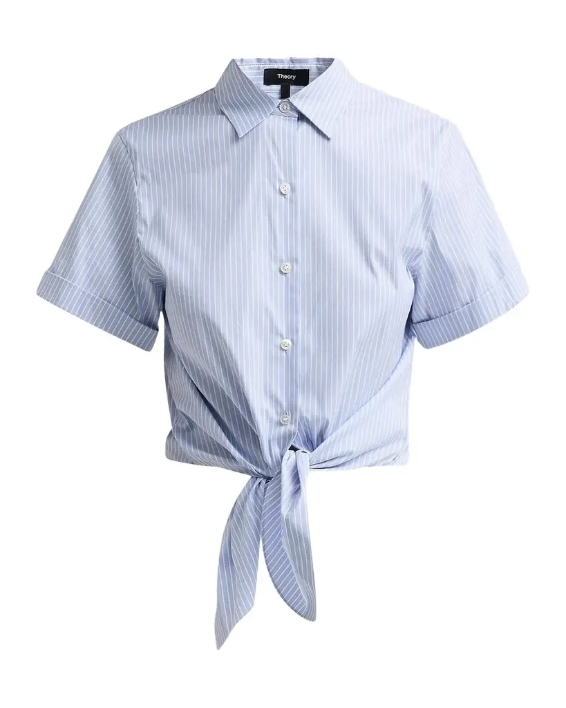 Theory Pinstripe Cotton-Blend Tie Shirt | Image 1 Theory Pinstripe Cotton-Blend Tie Shirt | Image 1