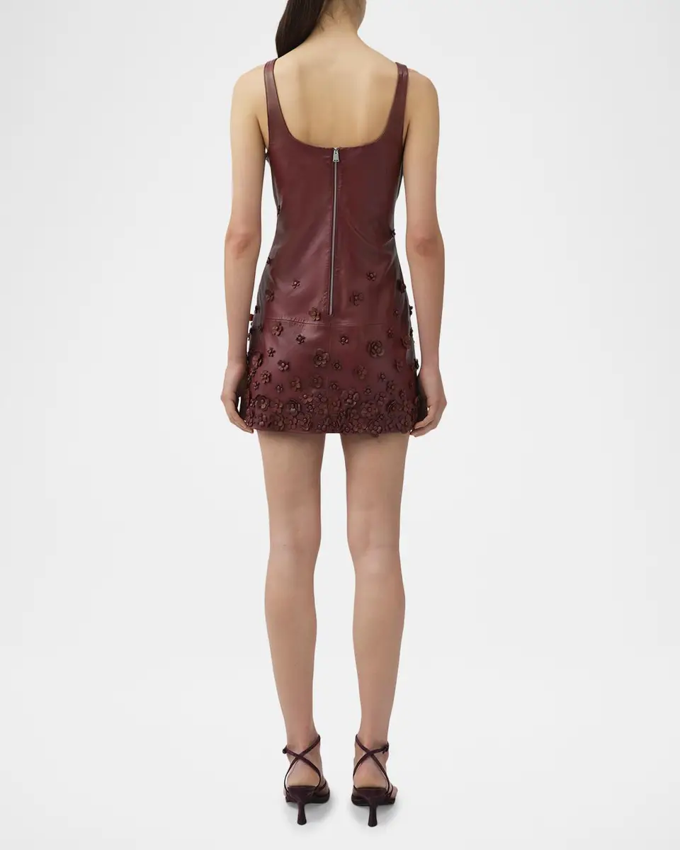 Simkhai Talen Floral-Embellished Faux Leather Mini Dress | Thumbnail 3
