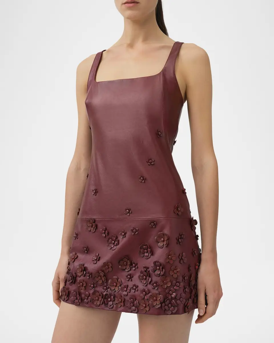Simkhai Talen Floral-Embellished Faux Leather Mini Dress | Thumbnail 4