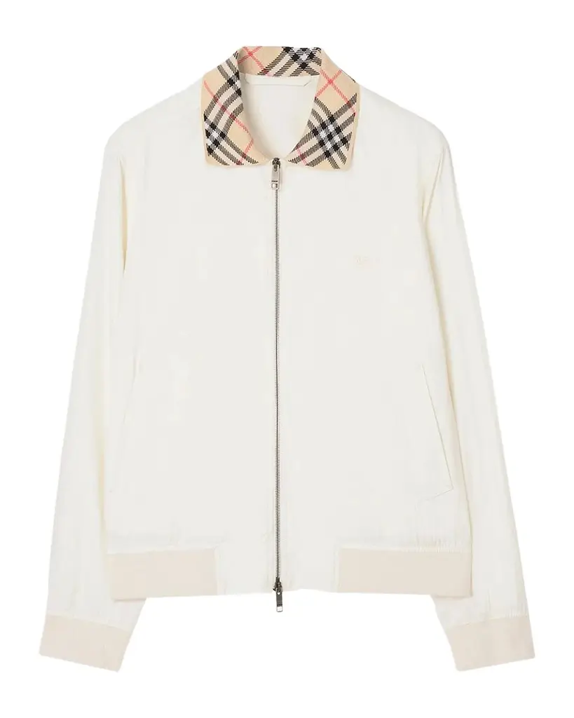 Men's Hayfield Cotton Check-Collar Bomber Jacket Men's Hayfield Cotton Check-Collar Bomber Jacket