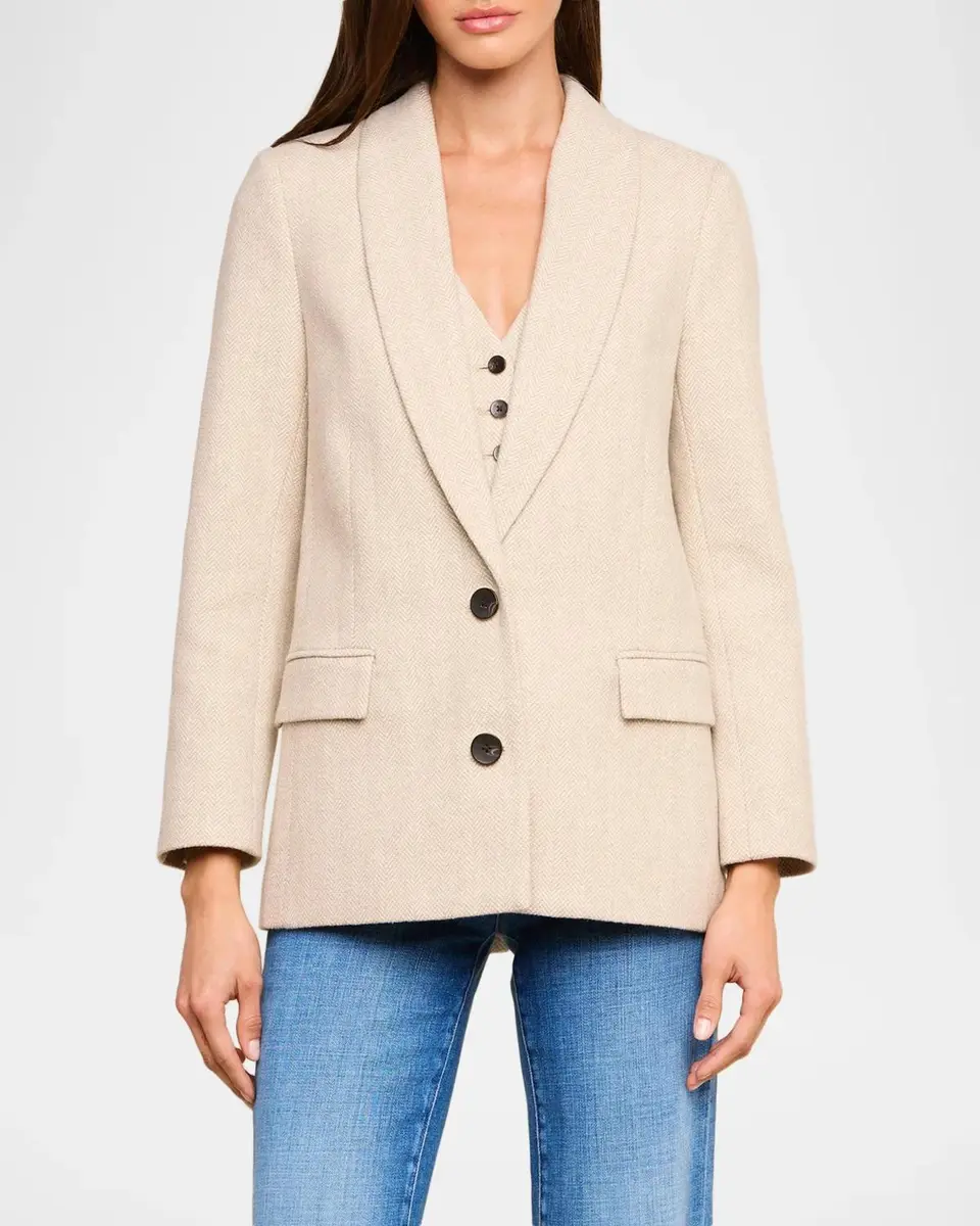 L'Agence Amelie Herringbone Tweed Single-Breasted Blazer | Thumbnail 4