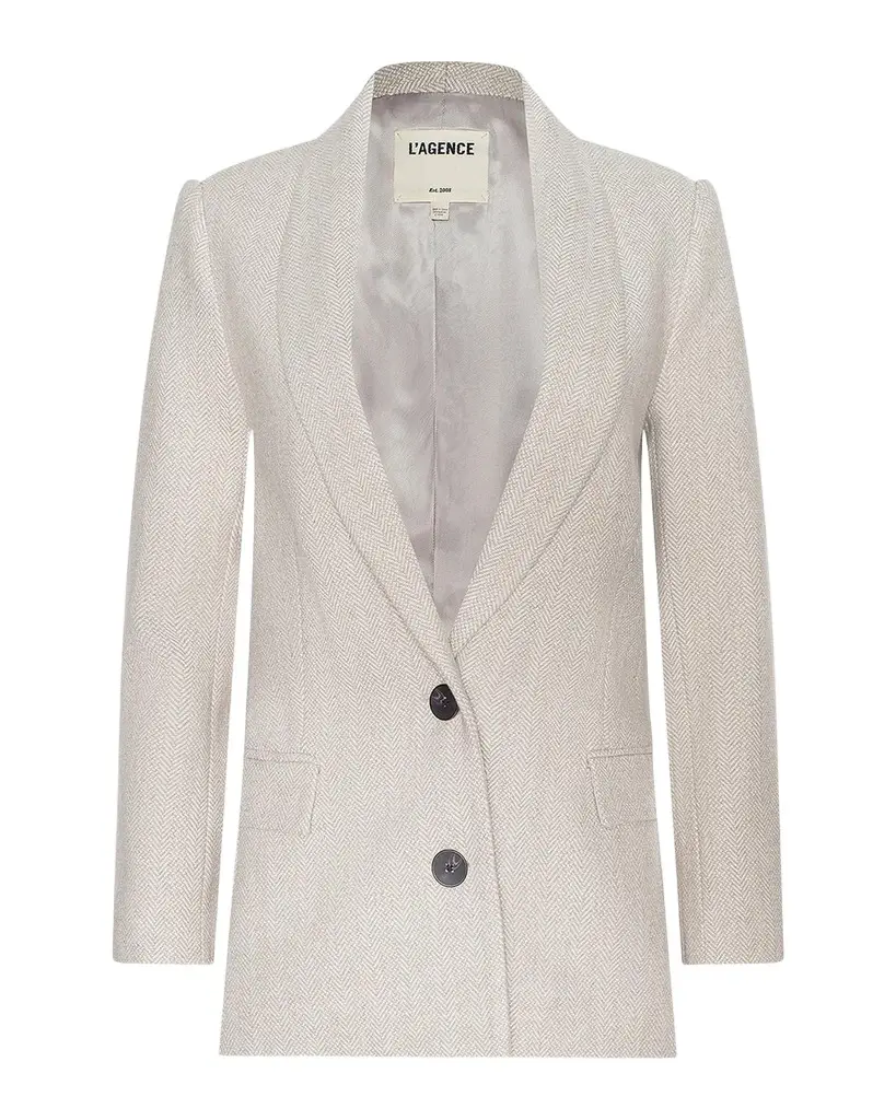 L'AGENCE Amelie Herringbone Tweed Single-Breasted Blazer | Image 1 L'AGENCE Amelie Herringbone Tweed Single-Breasted Blazer | Image 1