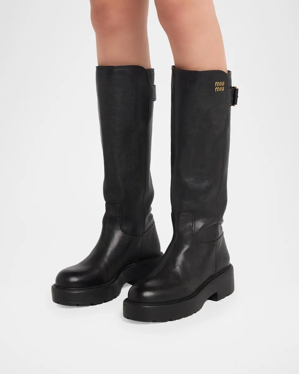 Miu Miu 55mm Leather Knee-High Lug-Sole Boots | Thumbnail 2