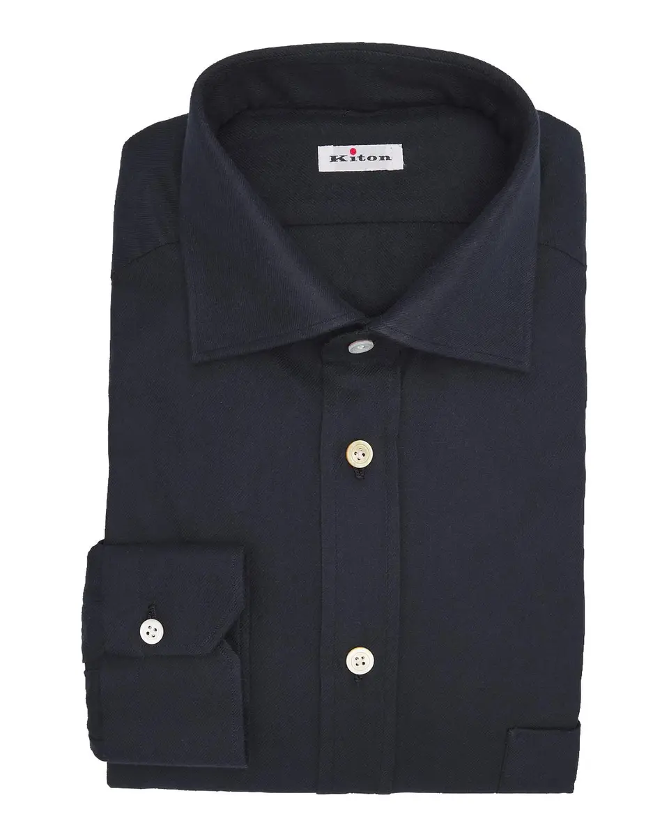 Kiton Men's Brushed Cotton Flannel Dress Shirt | Thumbnail 3