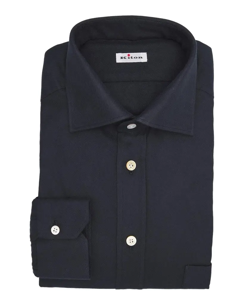 Kiton Men's Brushed Cotton Flannel Dress Shirt | Image 1 Kiton Men's Brushed Cotton Flannel Dress Shirt | Image 1