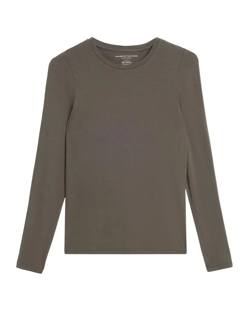 MAJESTIC FILATURES Soft Touch Flat-Edge Long-Sleeve Crewneck Top
