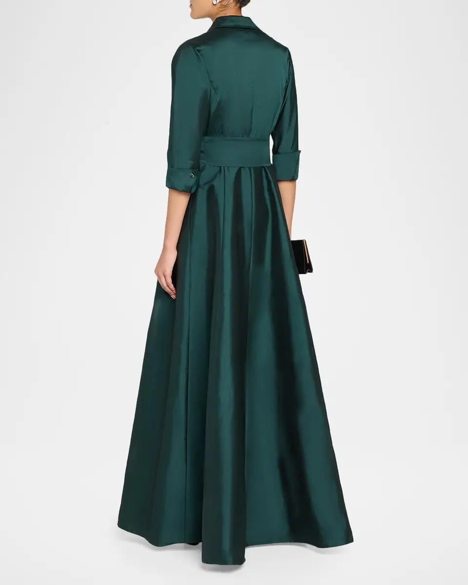 Rickie Freeman for Teri Jon 3/4-Sleeve Taffeta Shirtdress Gown | Thumbnail 3 Rickie Freeman for Teri Jon 3/4-Sleeve Taffeta Shirtdress Gown | Thumbnail 3