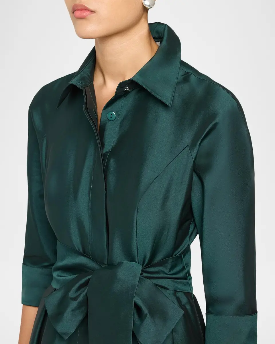 Rickie Freeman for Teri Jon 3/4-Sleeve Taffeta Shirtdress Gown | Thumbnail 5 Rickie Freeman for Teri Jon 3/4-Sleeve Taffeta Shirtdress Gown | Thumbnail 5