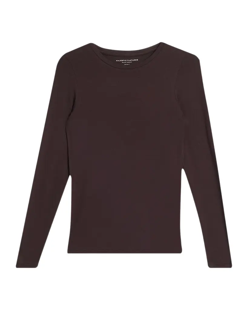 MAJESTIC FILATURES Soft Touch Flat-Edge Long-Sleeve Crewneck Top