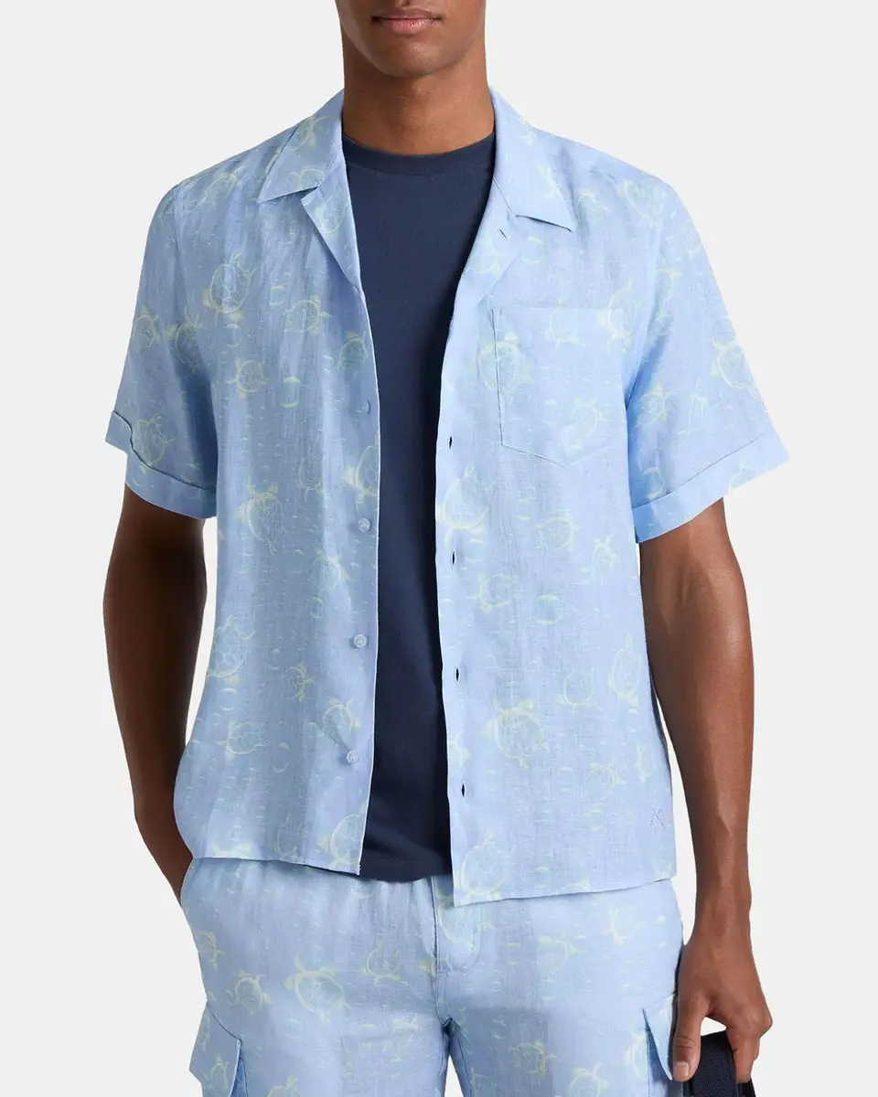 Vilebrequin Men's Bubble Turtles Linen Short-Sleeve Shirt | Thumbnail 3 Vilebrequin Men's Bubble Turtles Linen Short-Sleeve Shirt | Thumbnail 3