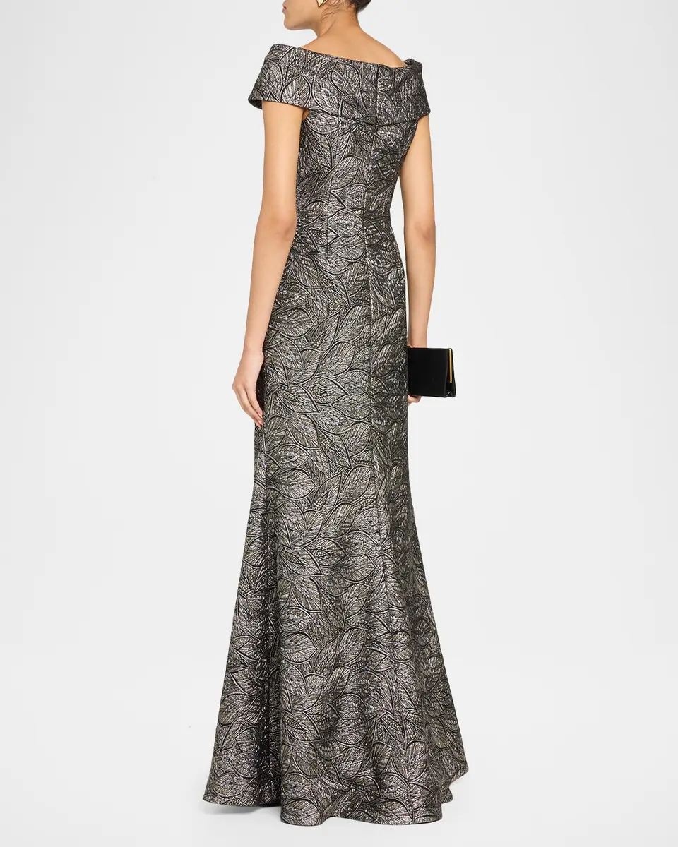 Rickie Freeman for Teri Jon Leaf Pattern Jacquard Off-The-Shoulder Gown | Thumbnail 3 Rickie Freeman for Teri Jon Leaf Pattern Jacquard Off-The-Shoulder Gown | Thumbnail 3