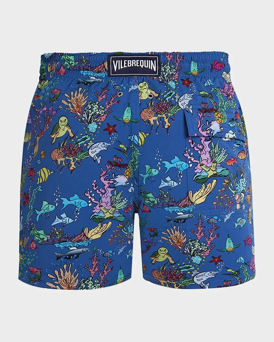Vilebrequin Men's Stretch Aquarium-Print Swim Trunks | Thumbnail 4 Vilebrequin Men's Stretch Aquarium-Print Swim Trunks | Thumbnail 4