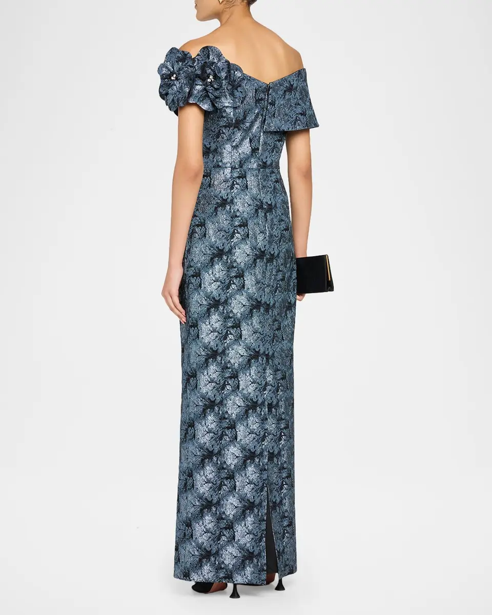 Rickie Freeman for Teri Jon 3D Floral Metallic Jacquard Column Gown | Thumbnail 3 Rickie Freeman for Teri Jon 3D Floral Metallic Jacquard Column Gown | Thumbnail 3