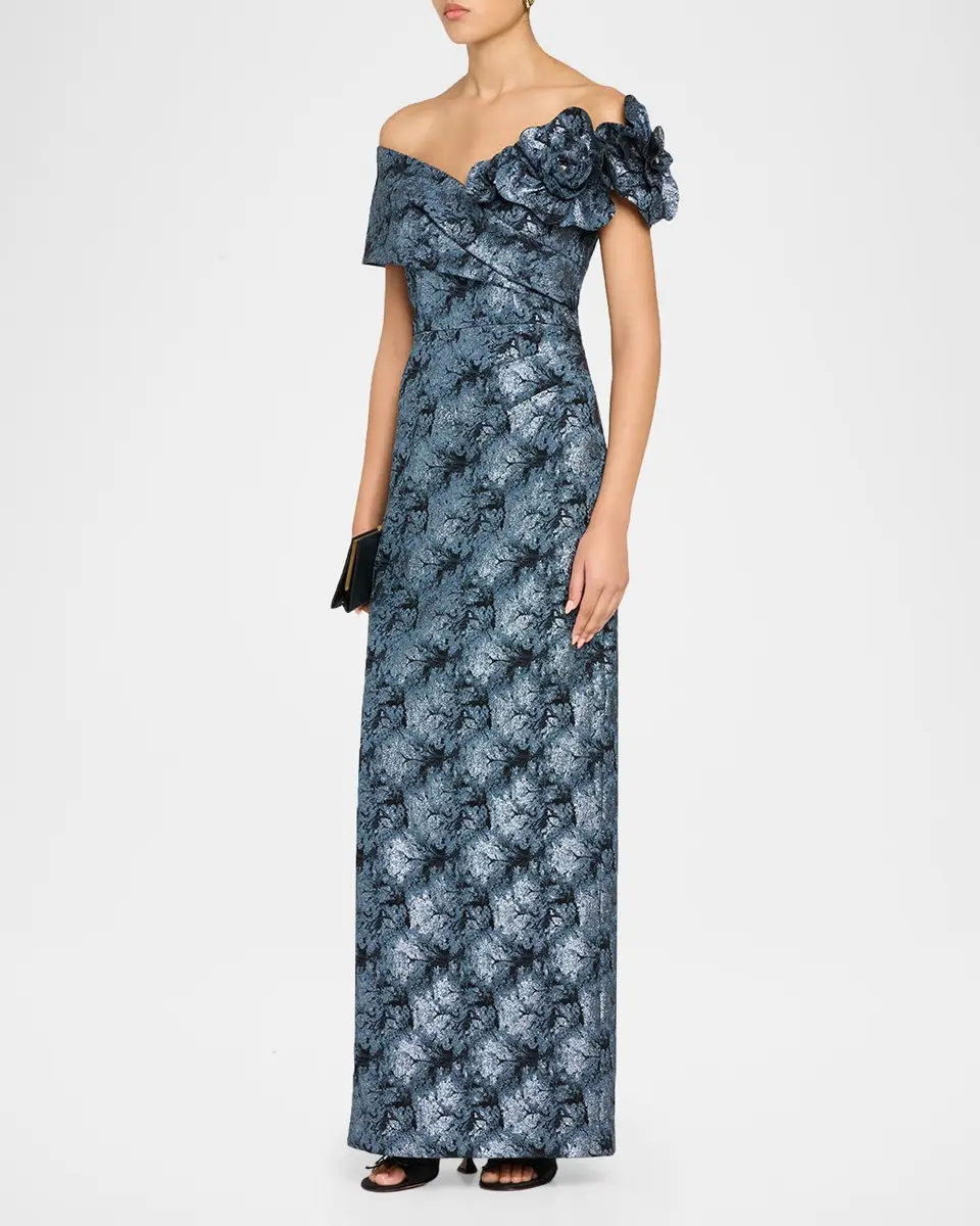 Rickie Freeman for Teri Jon 3D Floral Metallic Jacquard Column Gown | Thumbnail 4 Rickie Freeman for Teri Jon 3D Floral Metallic Jacquard Column Gown | Thumbnail 4