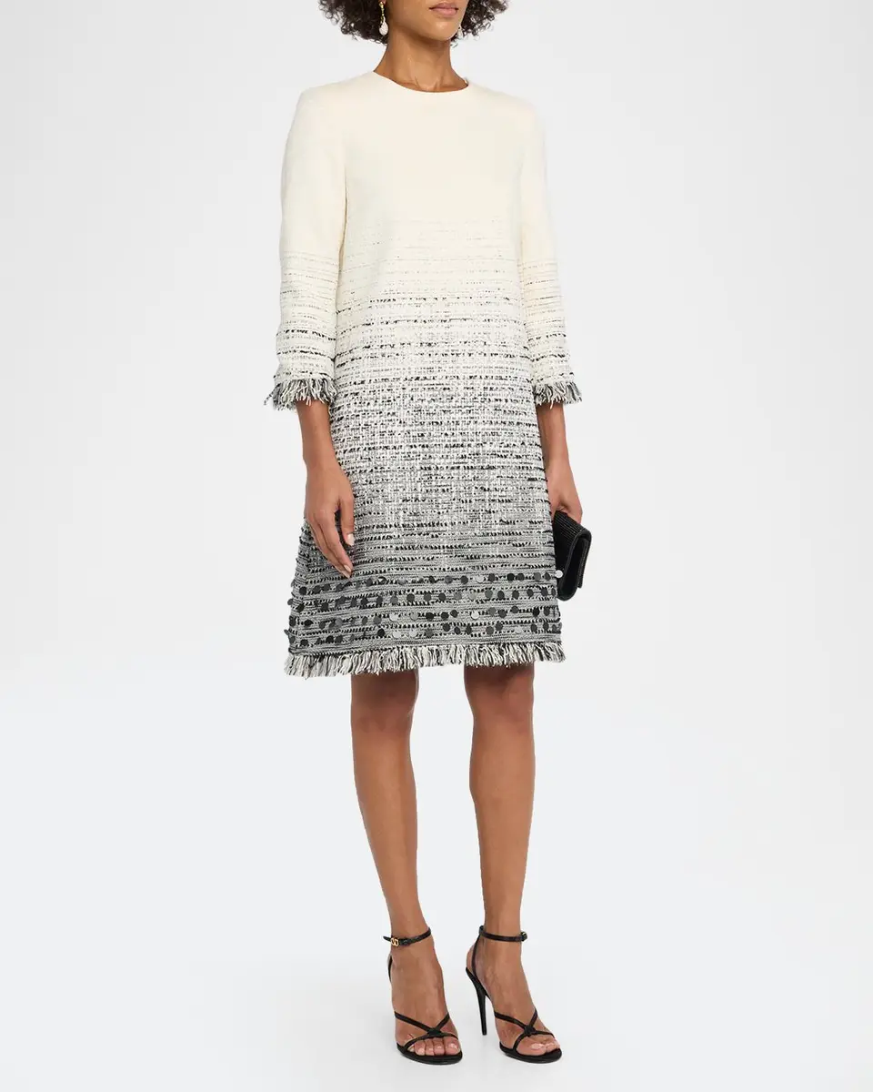 Rickie Freeman for Teri Jon Fringe-Trim Ombre Tweed Dress | Thumbnail 4 Rickie Freeman for Teri Jon Fringe-Trim Ombre Tweed Dress | Thumbnail 4