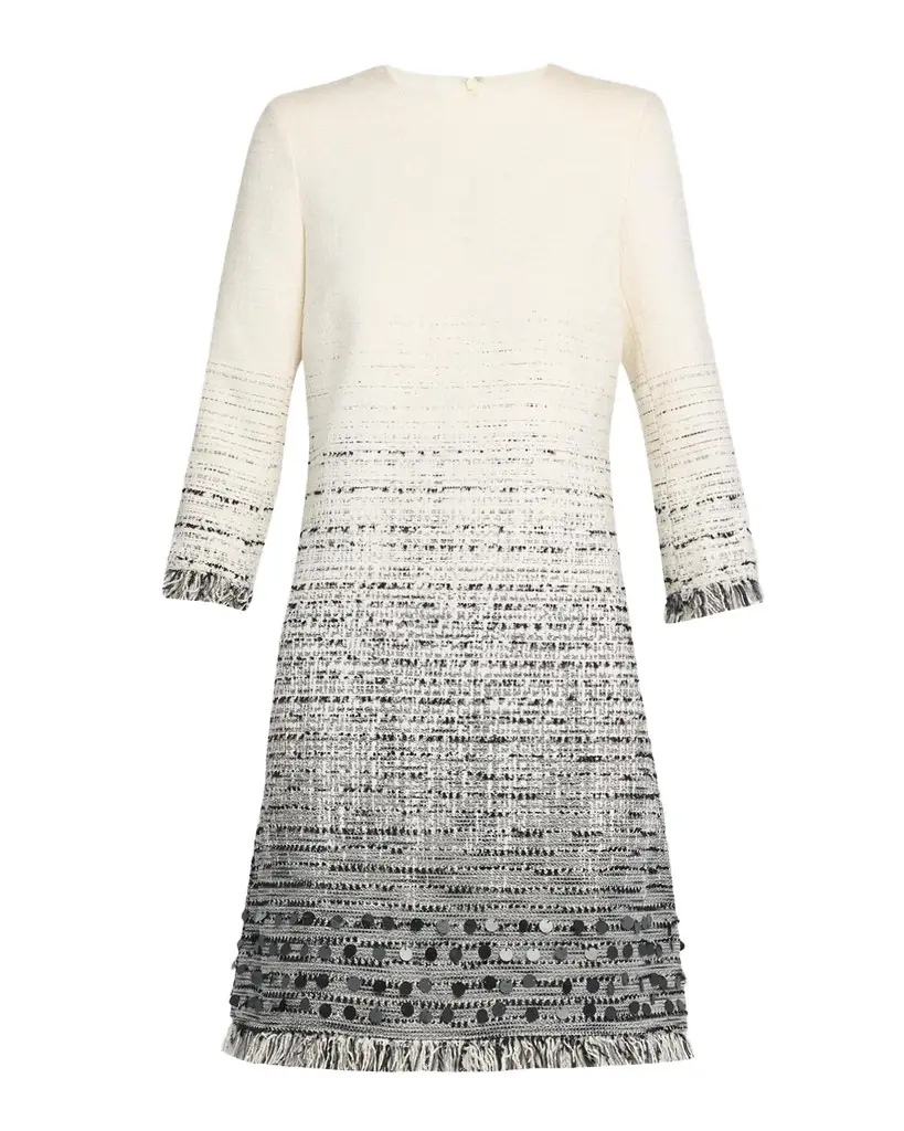 Rickie Freeman for Teri Jon Fringe-Trim Ombre Tweed Dress | Image 1 Rickie Freeman for Teri Jon Fringe-Trim Ombre Tweed Dress | Image 1