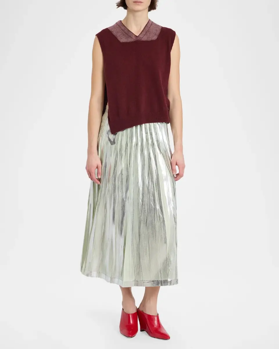MM6 MAISON MARGIELA Pleated Metallic Silk Midi Skirt | Thumbnail 2 MM6 MAISON MARGIELA Pleated Metallic Silk Midi Skirt | Thumbnail 2