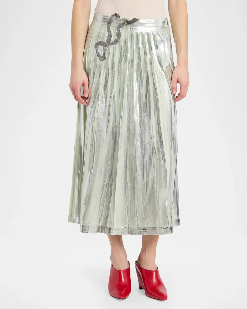 MM6 MAISON MARGIELA Pleated Metallic Silk Midi Skirt | Thumbnail 4 MM6 MAISON MARGIELA Pleated Metallic Silk Midi Skirt | Thumbnail 4