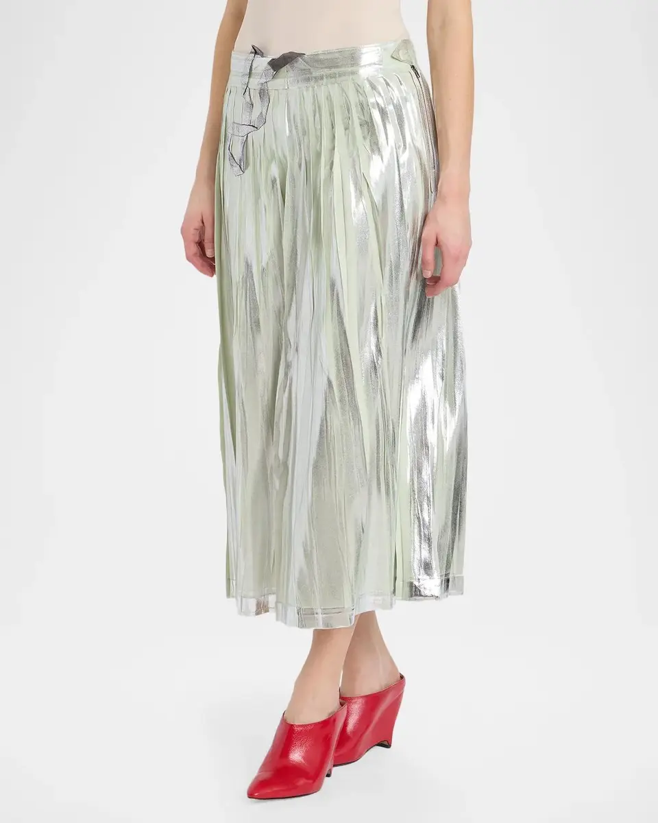 MM6 MAISON MARGIELA Pleated Metallic Silk Midi Skirt | Thumbnail 6 MM6 MAISON MARGIELA Pleated Metallic Silk Midi Skirt | Thumbnail 6