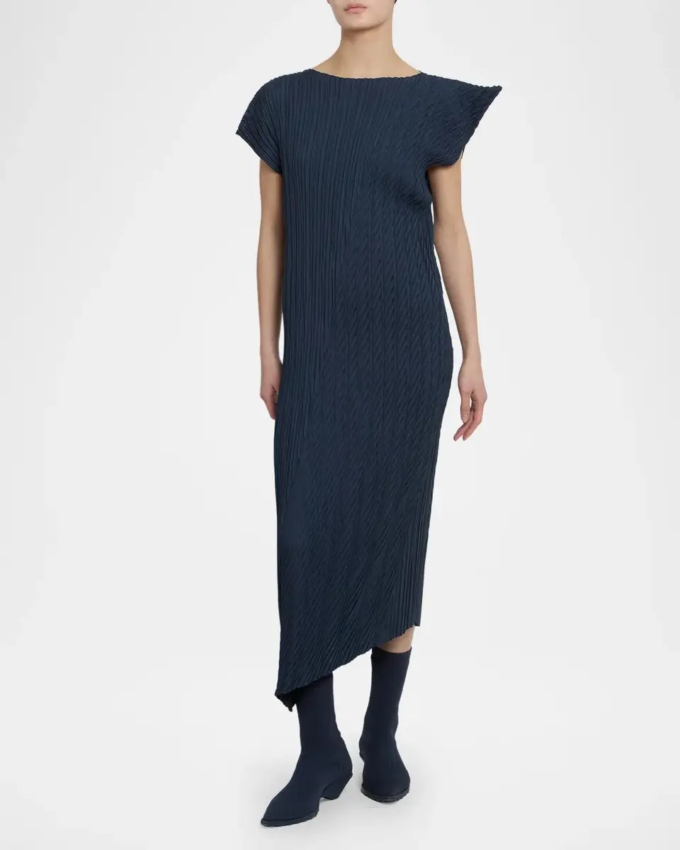 Issey Miyake Unfurling Pleats Cap-Sleeve Asymmetric Midi Dress | Thumbnail 4 Issey Miyake Unfurling Pleats Cap-Sleeve Asymmetric Midi Dress | Thumbnail 4