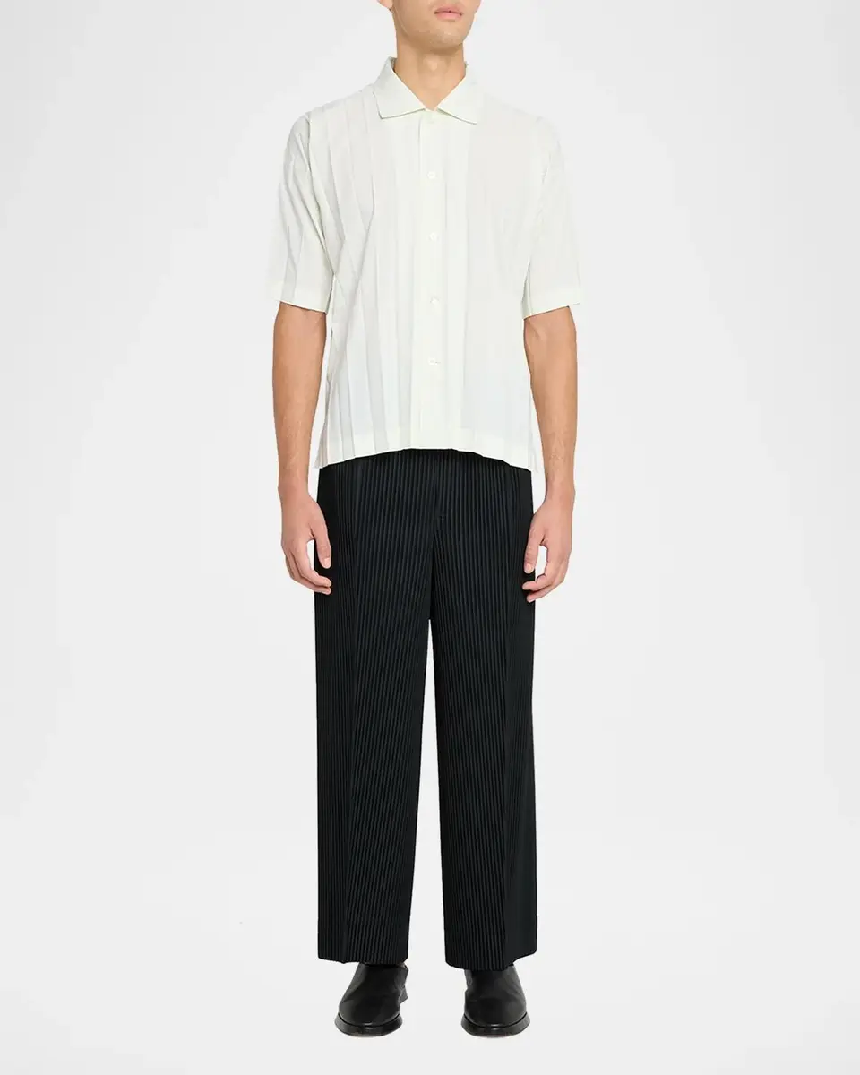 Homme Plissé Issey Miyake Men's Edge Pleated Short-Sleeve Shirt | Thumbnail 2 Homme Plissé Issey Miyake Men's Edge Pleated Short-Sleeve Shirt | Thumbnail 2