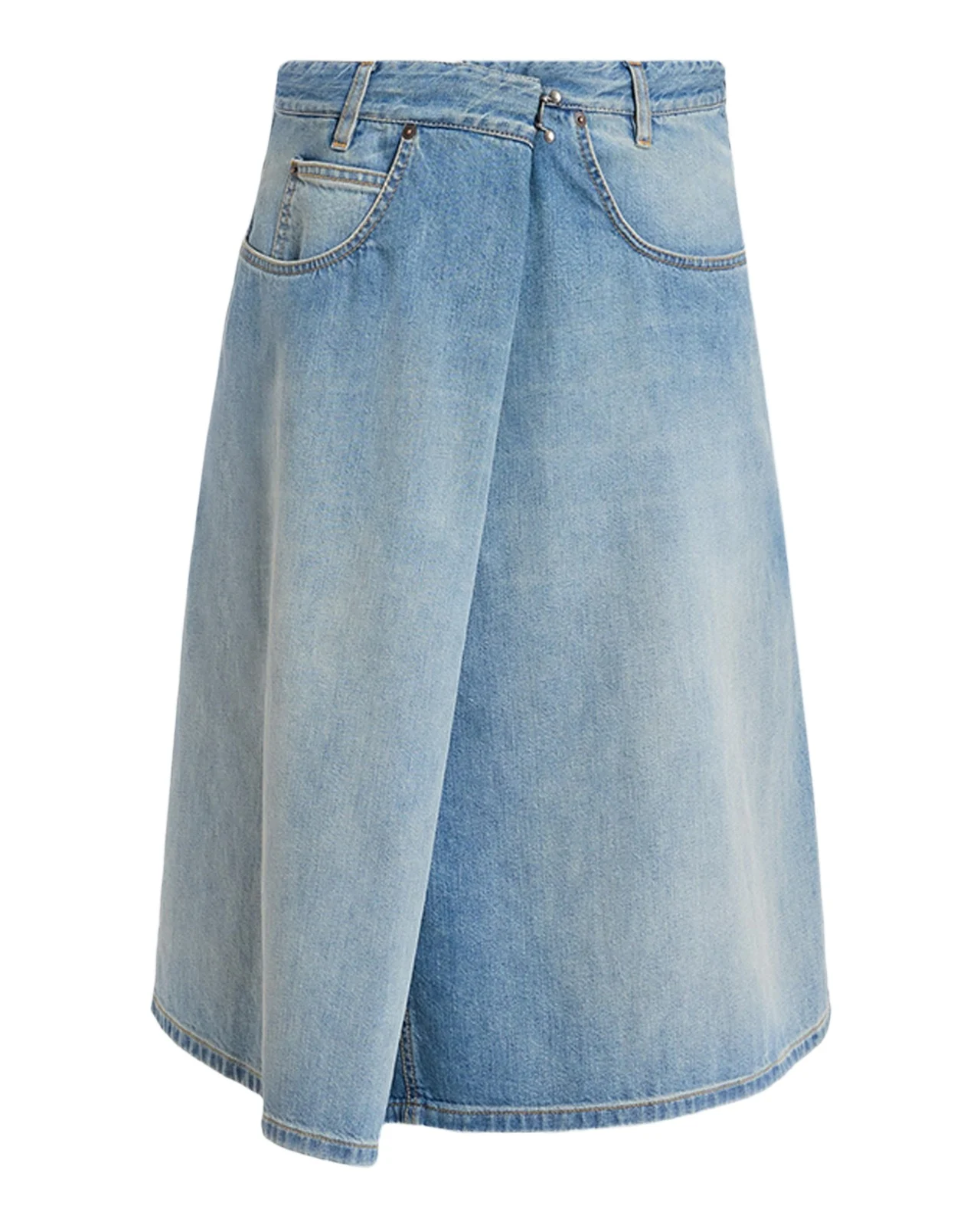 Wrap Denim Midi Skirt
