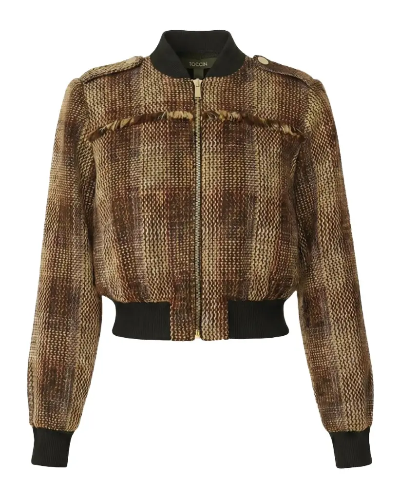 Toccin Pierce Plaid Tweed Bomber Jacket
