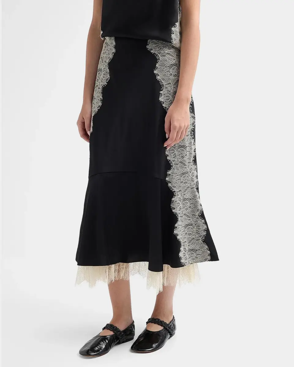 Cinq à Sept Esme Lace Satin Liore Midi Skirt | Thumbnail 4