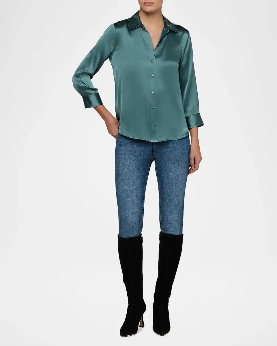 L'Agence Dani Silk Satin 3/4-Sleeve Button-Down Blouse | Thumbnail 2 L'Agence Dani Silk Satin 3/4-Sleeve Button-Down Blouse | Thumbnail 2