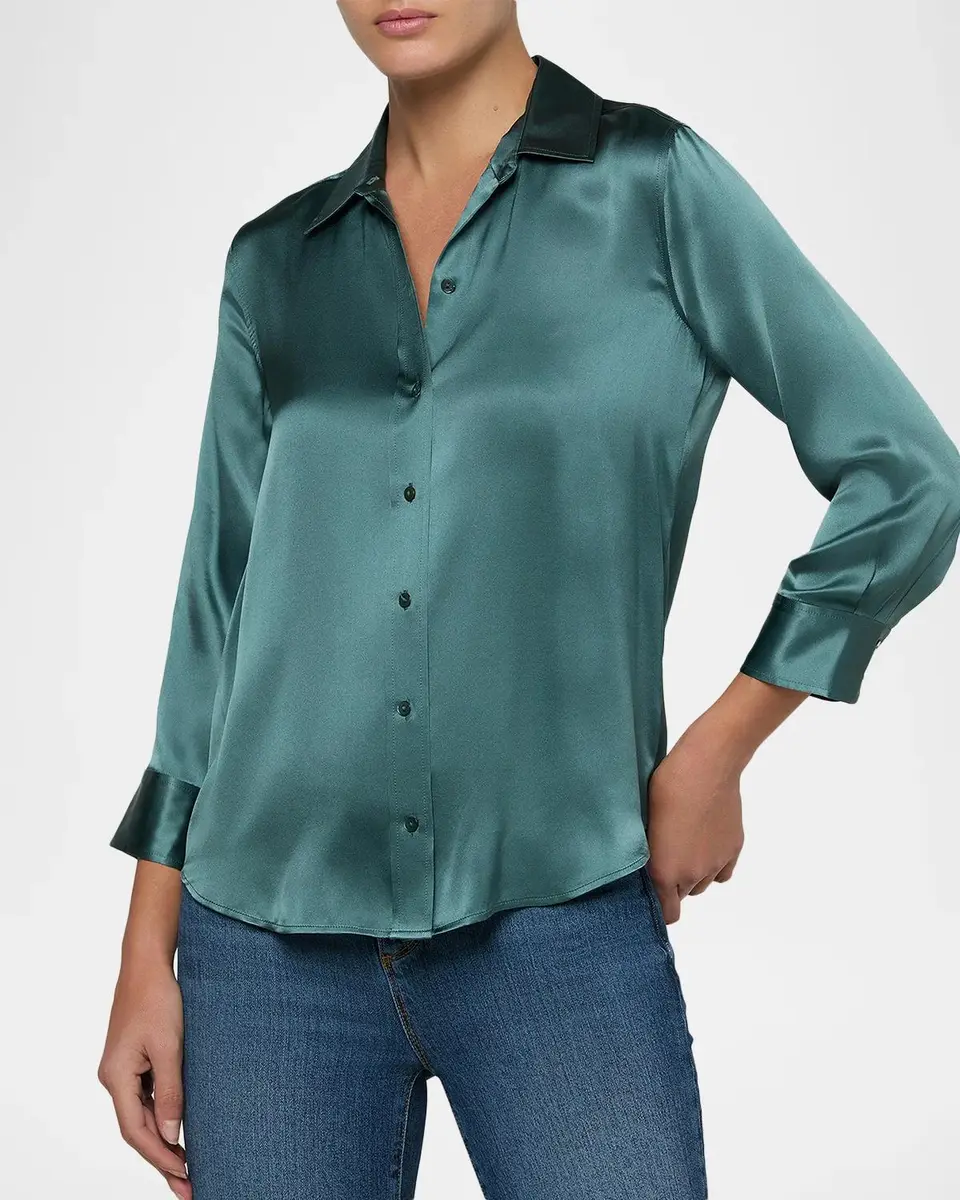 L'Agence Dani Silk Satin 3/4-Sleeve Button-Down Blouse | Thumbnail 4 L'Agence Dani Silk Satin 3/4-Sleeve Button-Down Blouse | Thumbnail 4