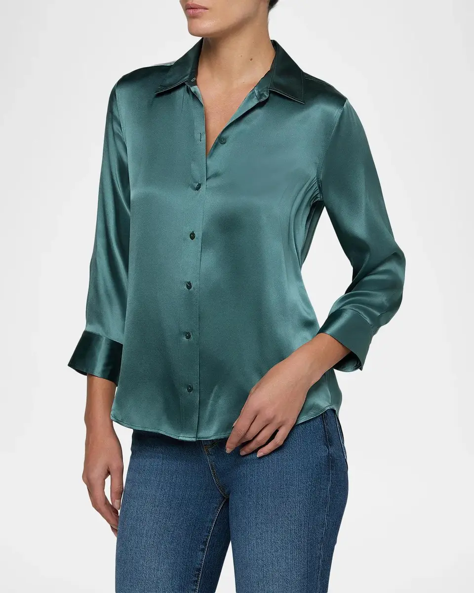 L'Agence Dani Silk Satin 3/4-Sleeve Button-Down Blouse | Thumbnail 6 L'Agence Dani Silk Satin 3/4-Sleeve Button-Down Blouse | Thumbnail 6
