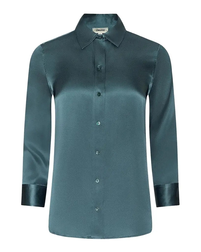 Dani Silk Satin 3/4-Sleeve Button-Down Blouse Dani Silk Satin 3/4-Sleeve Button-Down Blouse