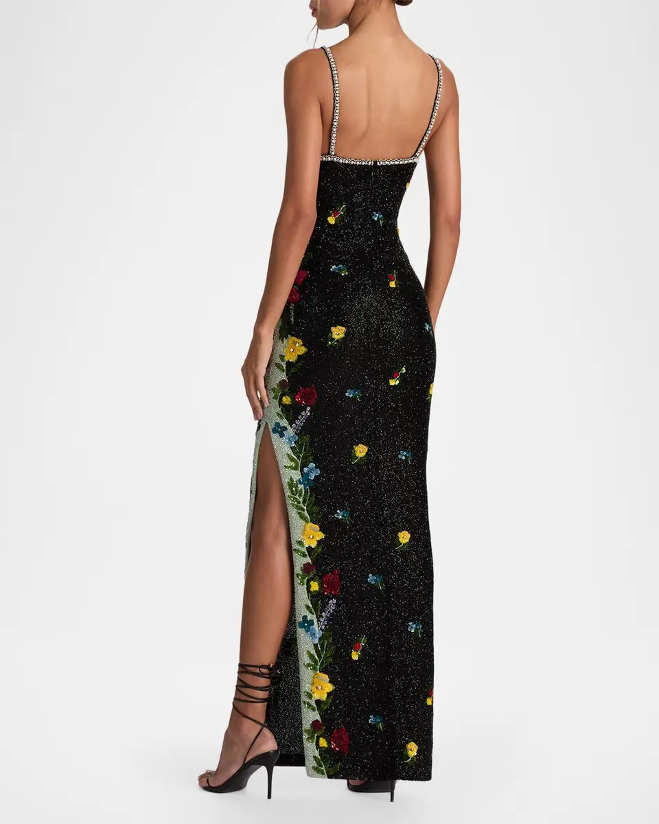 Alice + Olivia Julia Beaded Floral Sequin Column Gown | Thumbnail 3 Alice + Olivia Julia Beaded Floral Sequin Column Gown | Thumbnail 3