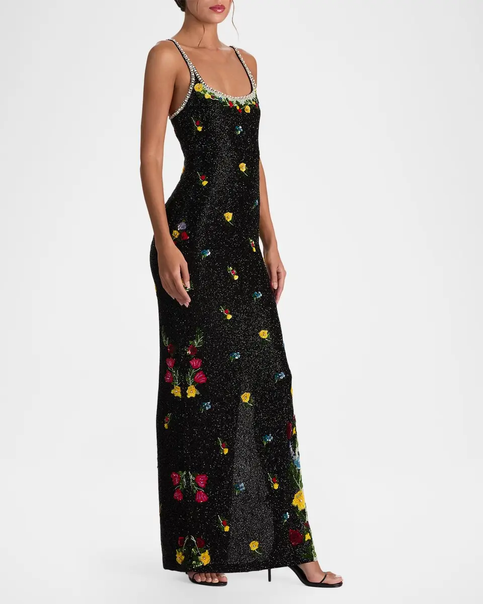 Alice + Olivia Julia Beaded Floral Sequin Column Gown | Thumbnail 4 Alice + Olivia Julia Beaded Floral Sequin Column Gown | Thumbnail 4