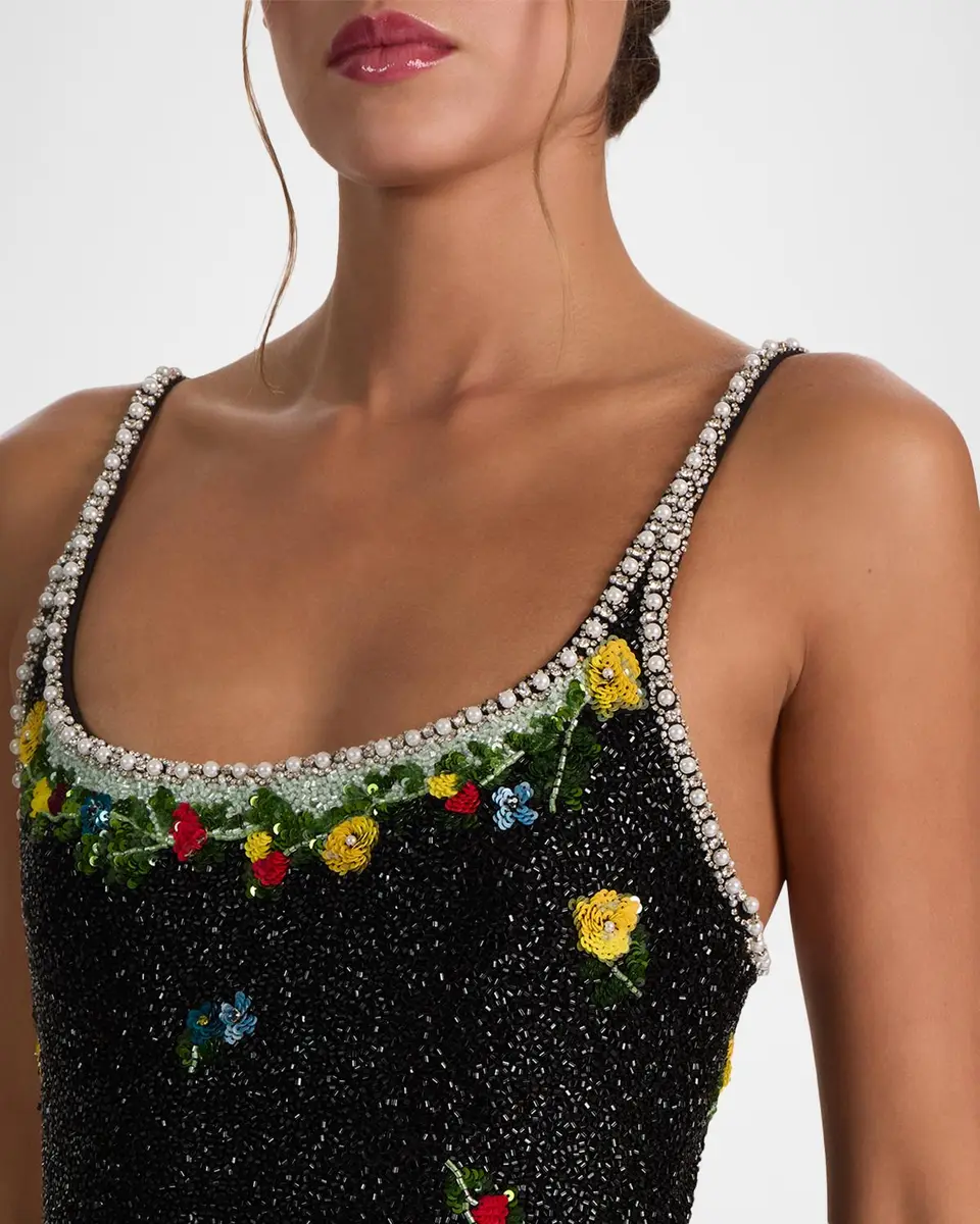 Alice + Olivia Julia Beaded Floral Sequin Column Gown | Thumbnail 5 Alice + Olivia Julia Beaded Floral Sequin Column Gown | Thumbnail 5