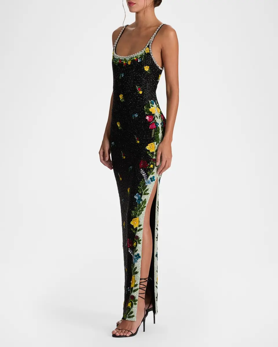 Alice + Olivia Julia Beaded Floral Sequin Column Gown | Thumbnail 6 Alice + Olivia Julia Beaded Floral Sequin Column Gown | Thumbnail 6