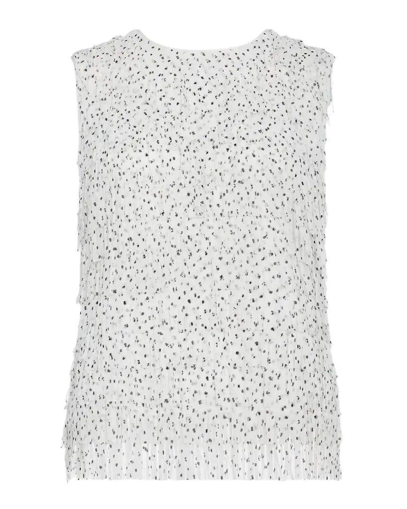 Milly Royce Sleeveless Fringe Polka Dot Blouse | Image 1 Milly Royce Sleeveless Fringe Polka Dot Blouse | Image 1