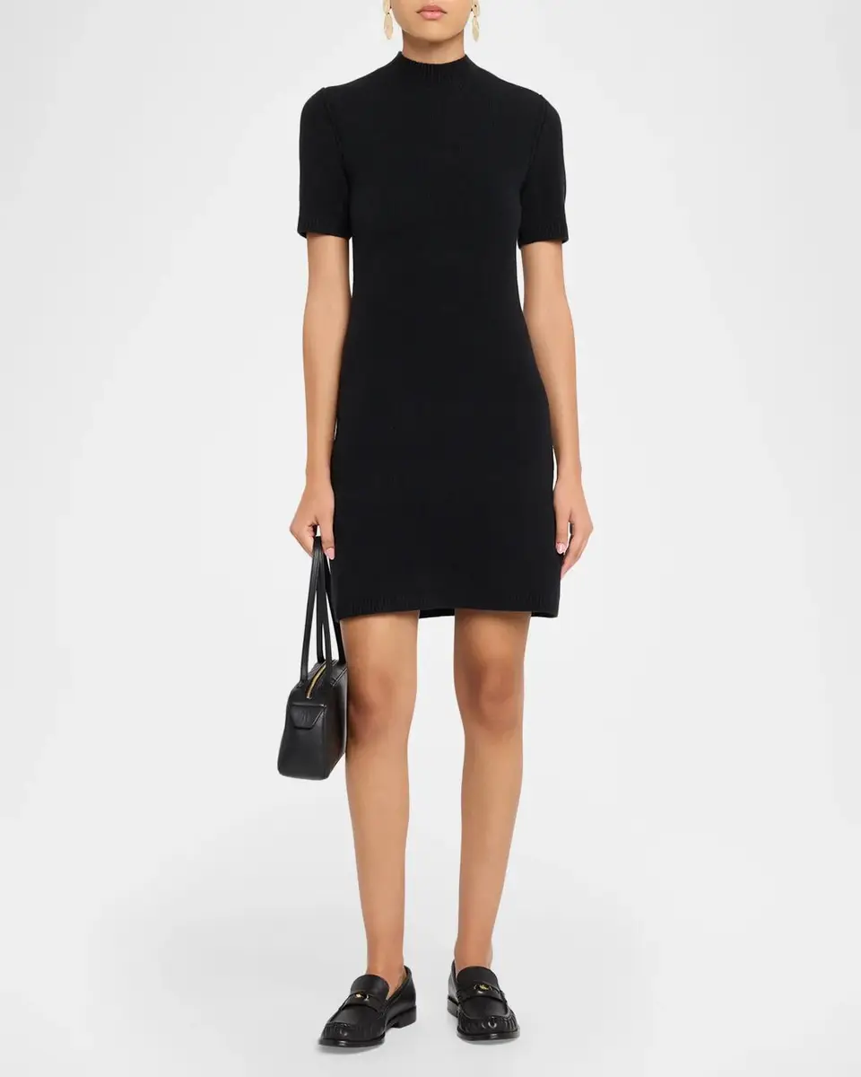 Burberry Cassidy Short-Sleeve Cashmere Button-Shoulder Mini Dress | Thumbnail 2 Burberry Cassidy Short-Sleeve Cashmere Button-Shoulder Mini Dress | Thumbnail 2