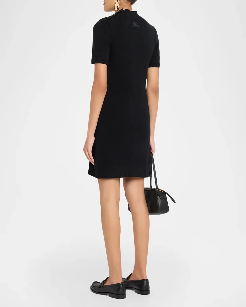 Burberry Cassidy Short-Sleeve Cashmere Button-Shoulder Mini Dress | Thumbnail 3 Burberry Cassidy Short-Sleeve Cashmere Button-Shoulder Mini Dress | Thumbnail 3