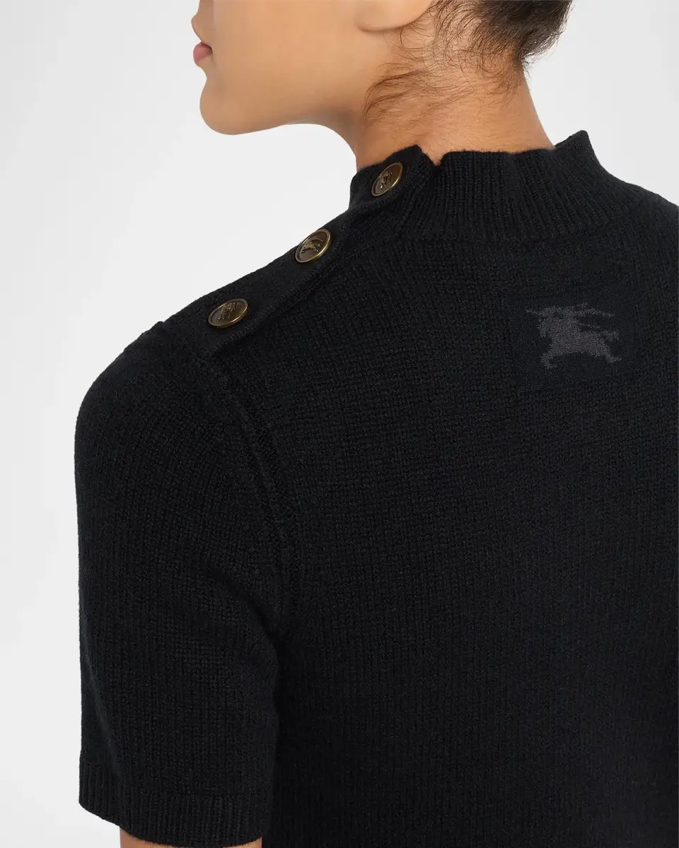 Burberry Cassidy Short-Sleeve Cashmere Button-Shoulder Mini Dress | Thumbnail 5 Burberry Cassidy Short-Sleeve Cashmere Button-Shoulder Mini Dress | Thumbnail 5