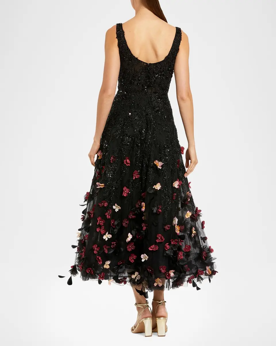 Mac Duggal Petite Sleeveless Beaded Floral Applique Midi Dress | Thumbnail 3 Mac Duggal Petite Sleeveless Beaded Floral Applique Midi Dress | Thumbnail 3