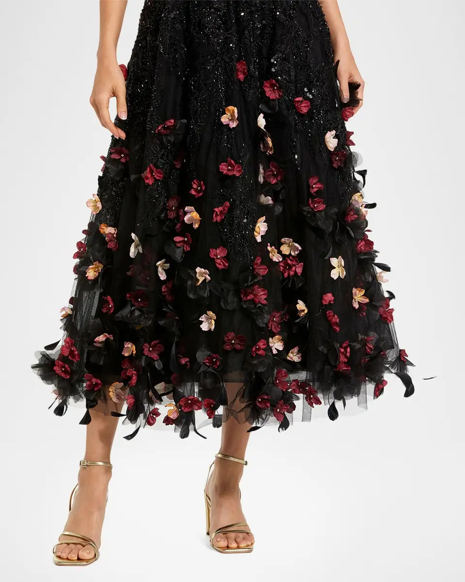 Mac Duggal Petite Sleeveless Beaded Floral Applique Midi Dress | Thumbnail 4 Mac Duggal Petite Sleeveless Beaded Floral Applique Midi Dress | Thumbnail 4